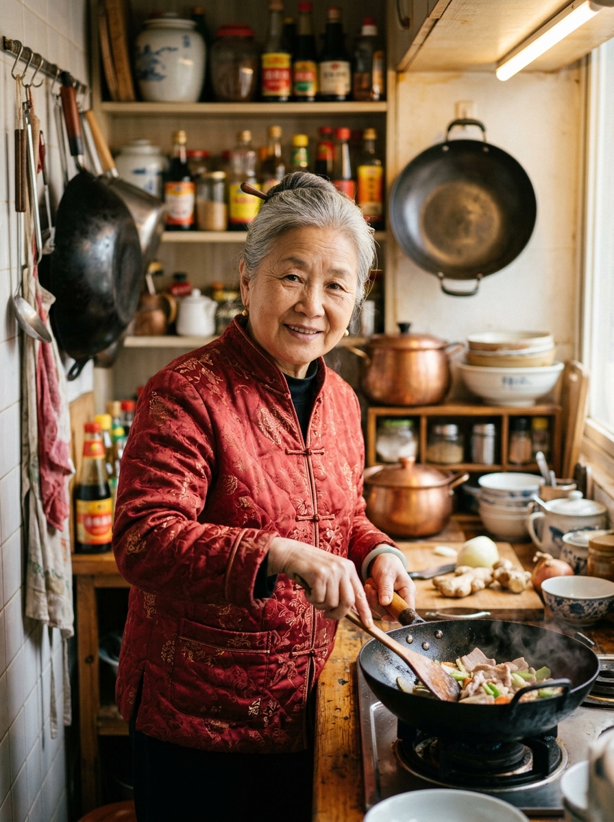 Porträt von Meisterin Mei, asiatische Koch-Grossmutter